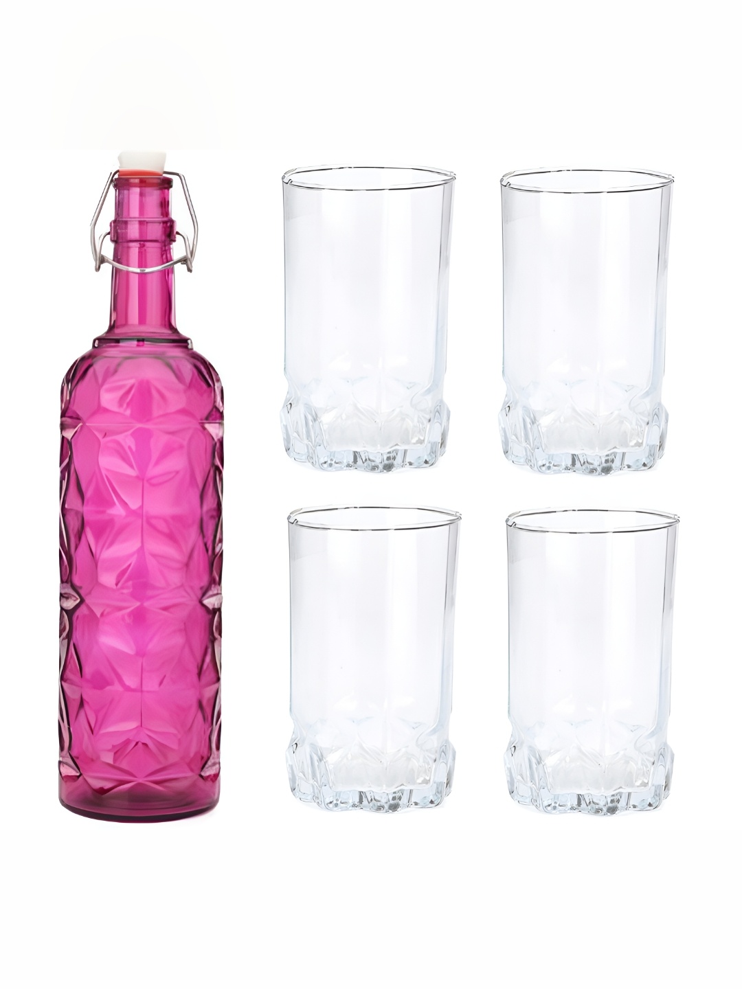 

Afast Pink & Transparent 5 Pieces Textured Glass Water Bottle With Glasses Set