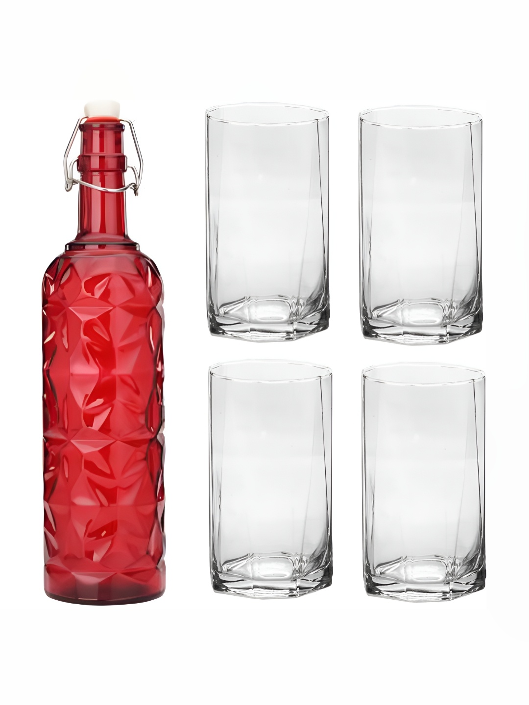 

Afast Red Transparent 5 Pieces Water Bottle With Glasses Set