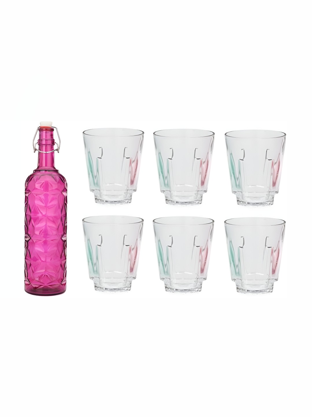 

Afast Pink Transparent 7 Pieces Water Bottle With Glasses Set