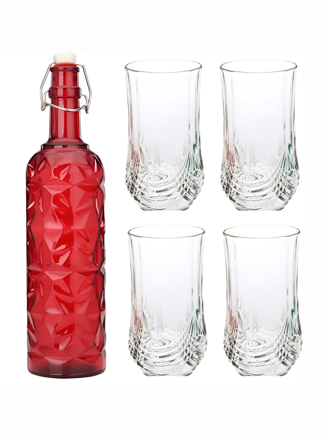 

Afast Red & Transparent 5-Pcs Glass Glasses With Water Bottle Set