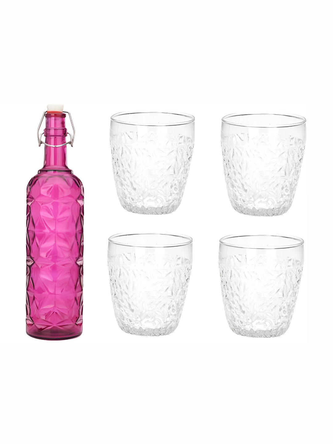 

Afast Pink & Transparent 5-Pcs Glass Glasses With Water Bottle Set