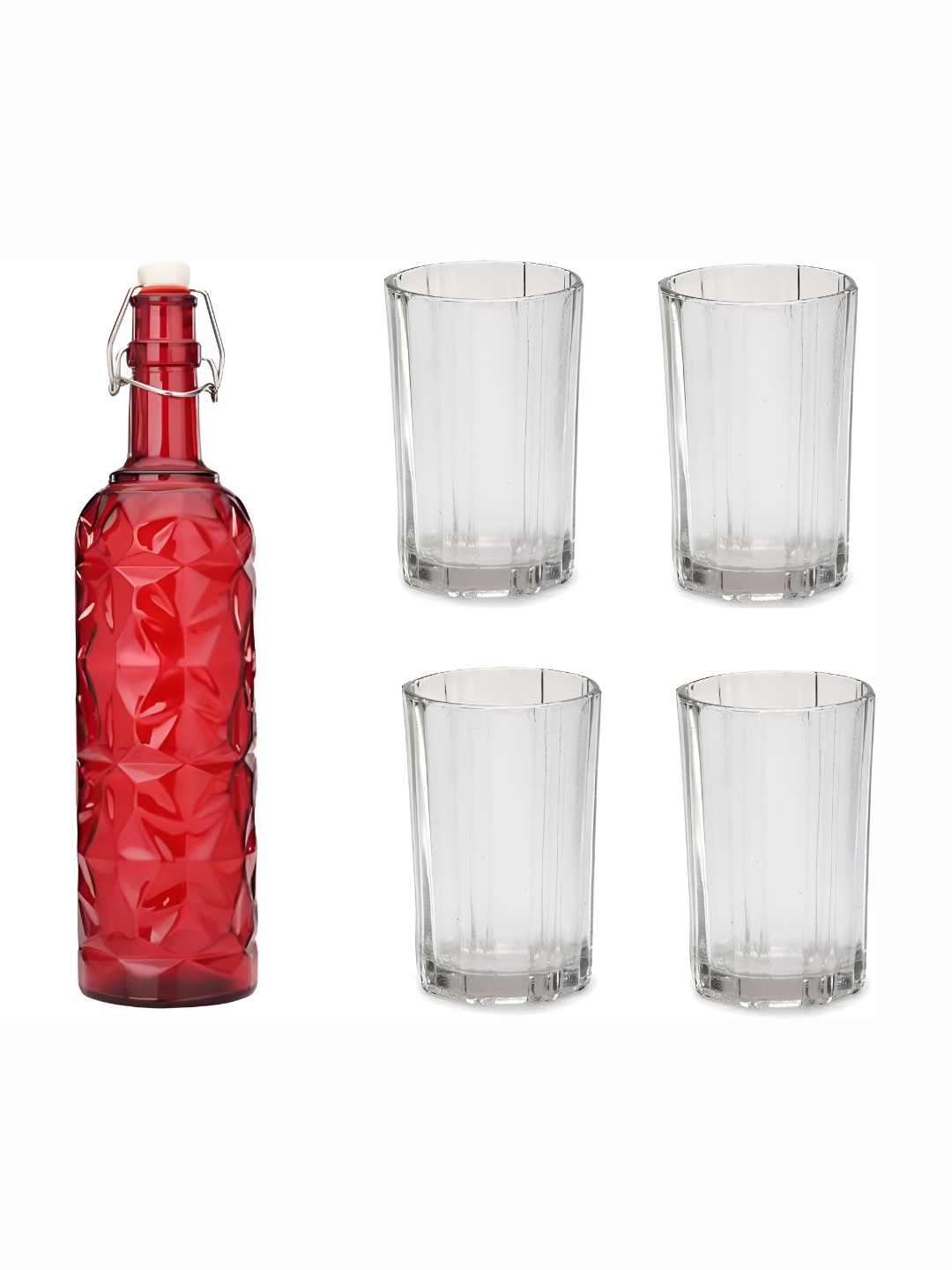 

Afast Red & Transparent 5 Pieces Glasses & Bottle Set