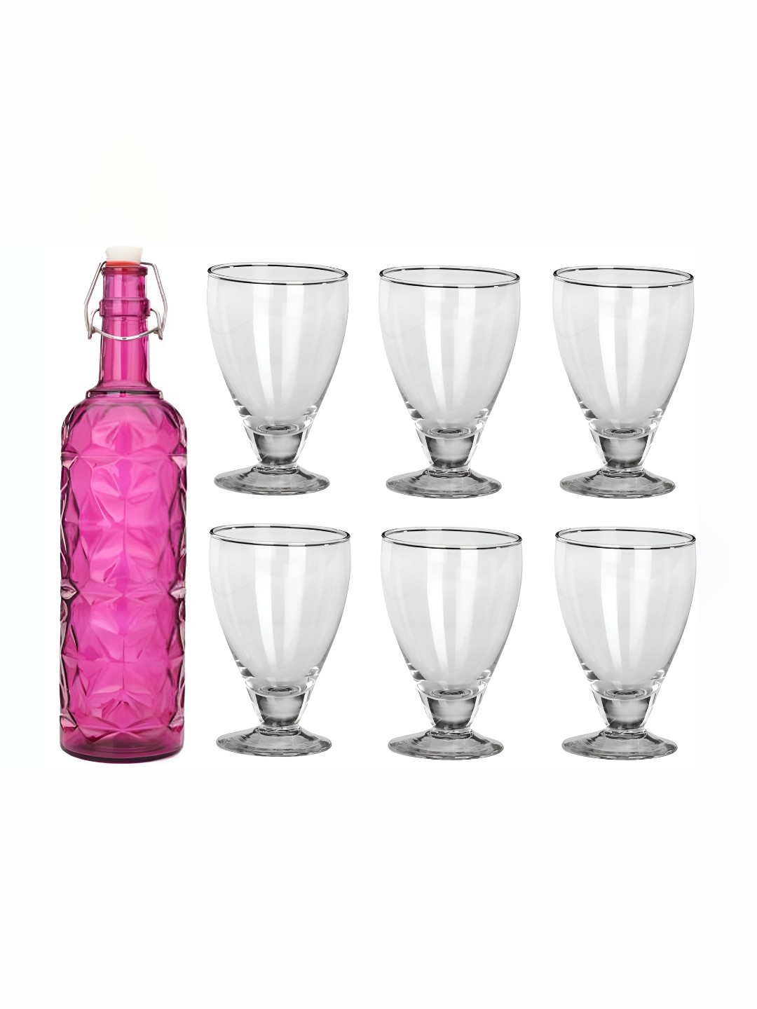 

Afast Pink & Transparent 7 Pieces Glasses With Water Bottle Set