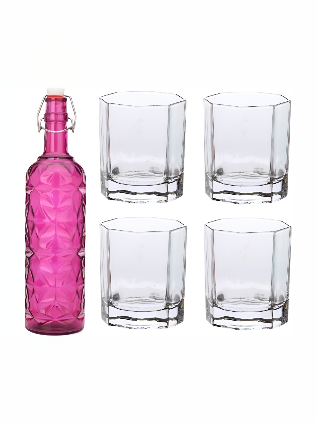 

Afast Pink & Transparent 5 Pieces Glasses With Water Bottle Set