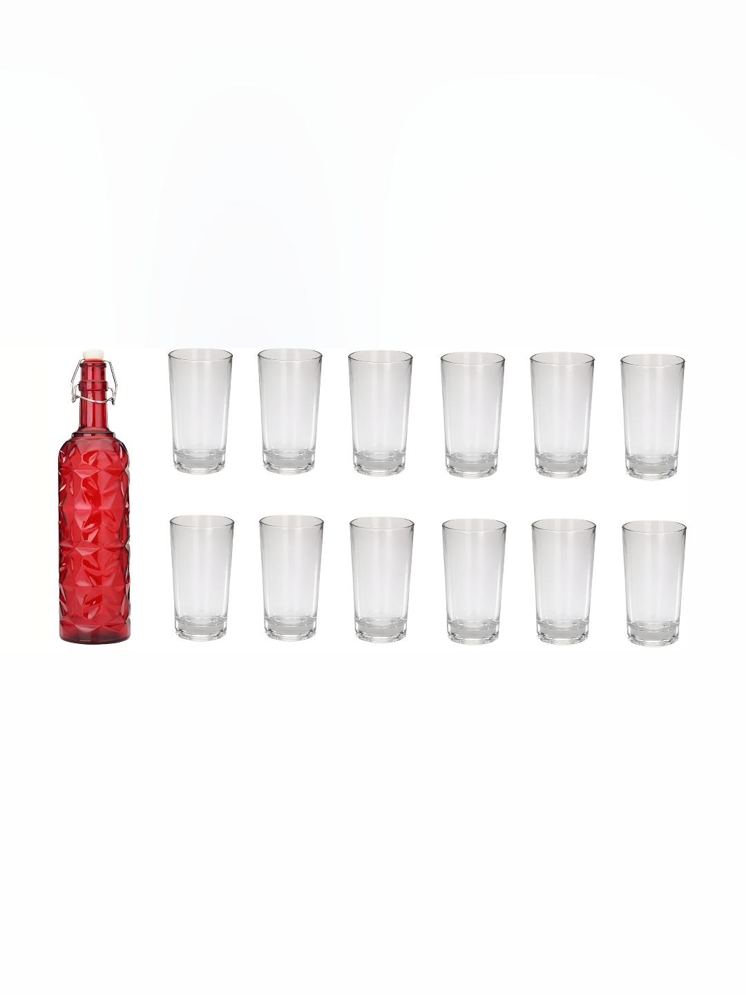 

Afast Red & Transparent 13 Pieces Water Or Juice Glasses & Bottle