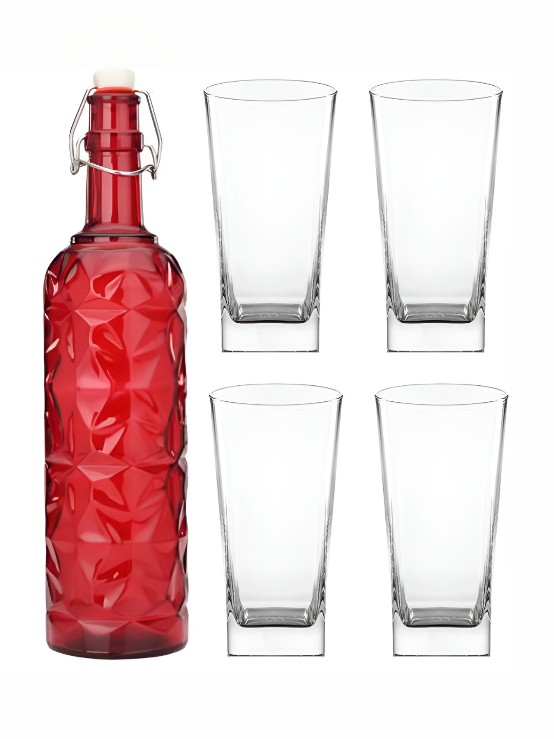 

Afast Red & Transparent 5 Pieces Glasses With Water Bottle Set