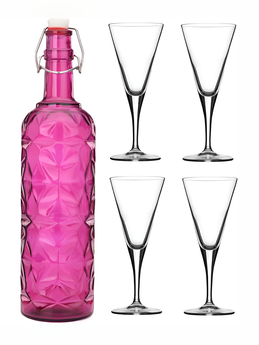 

Afast Pink & Transparent 5 Pieces Wine Glasses With Water Bottle
