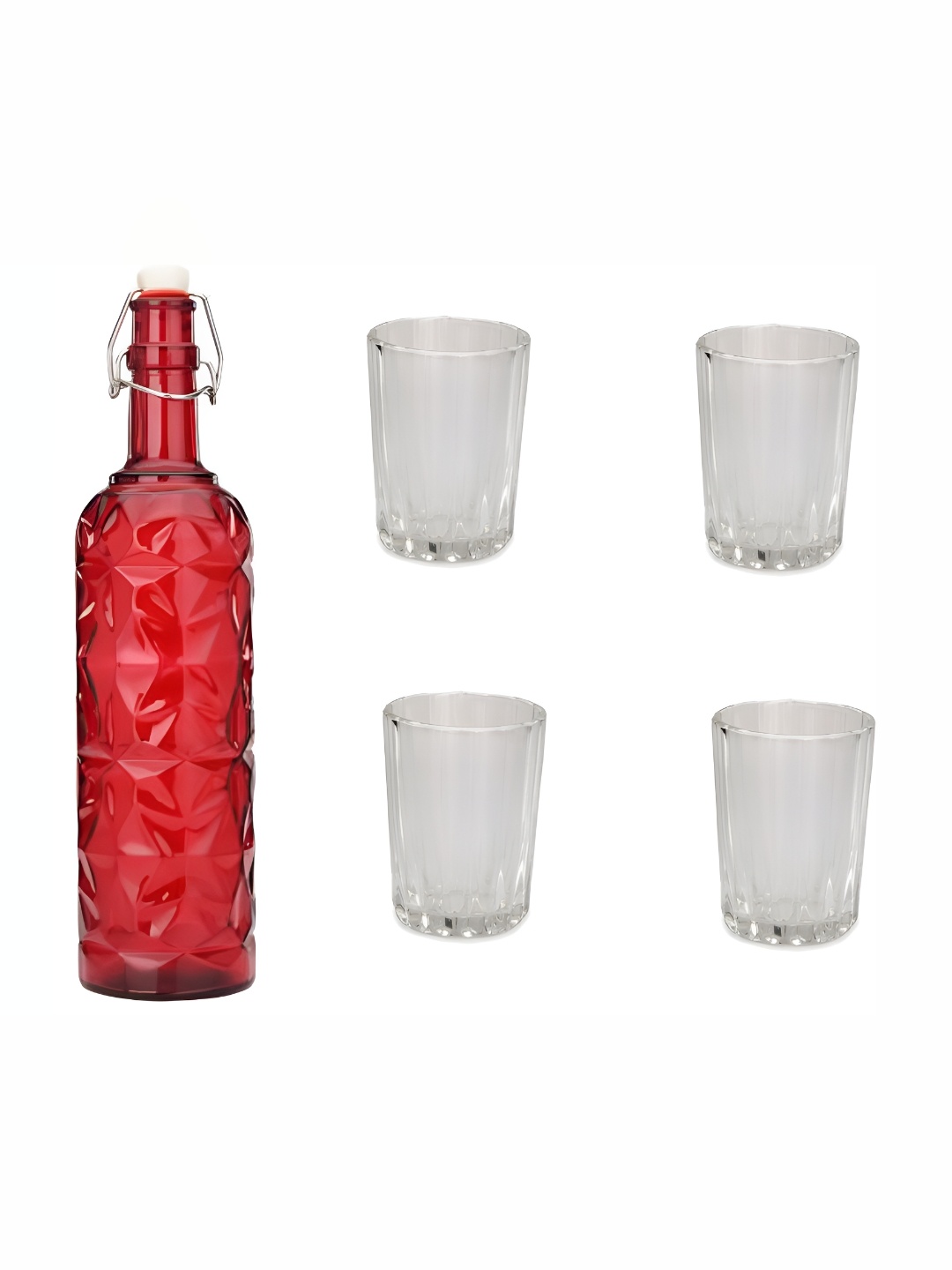 

Afast Red & Transparent 5 Pieces Water Or Juice Glasses With Water Bottle