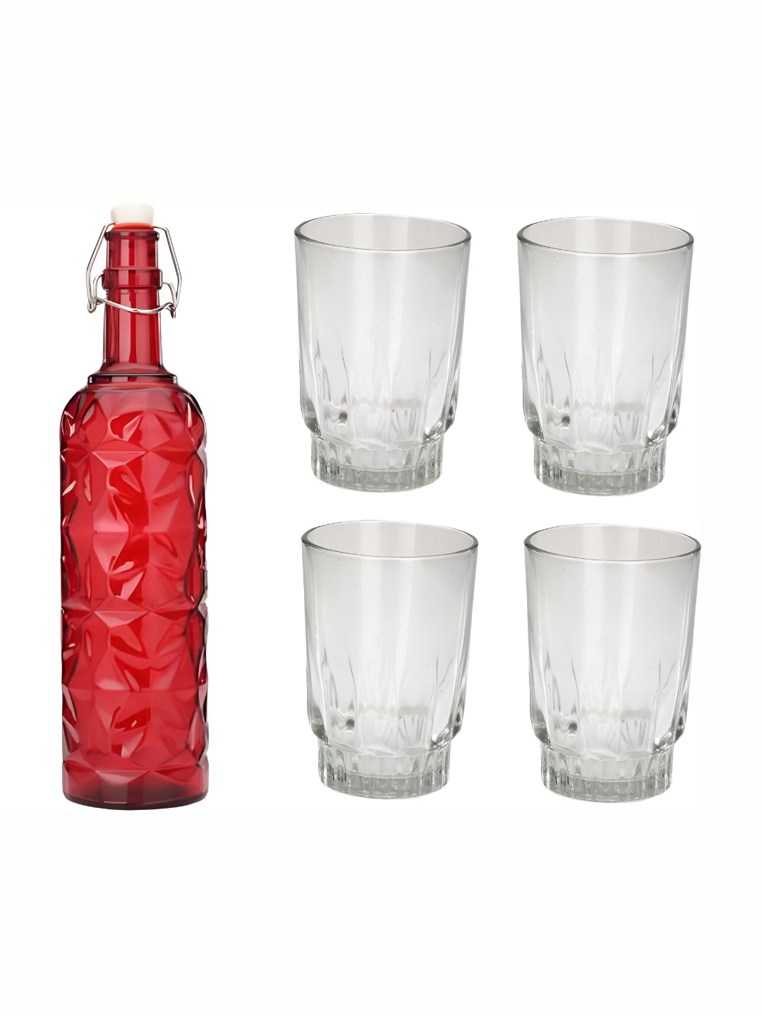 

Afast 5 Pieces Red & Transparent Glasses With Water Bottle Set