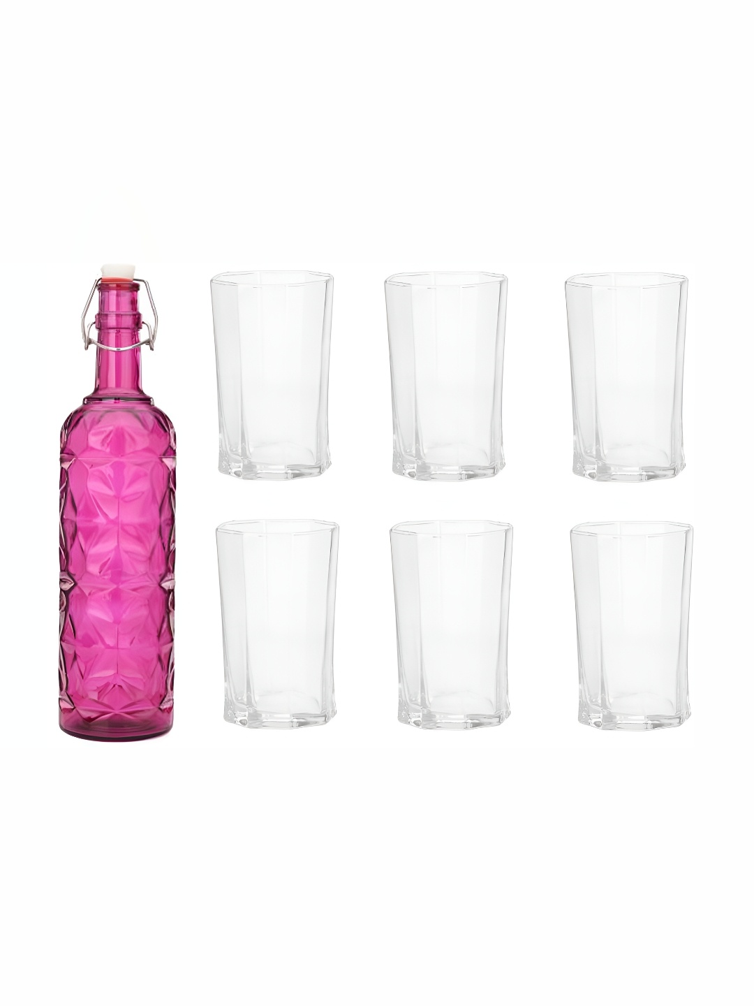 

Afast Transparent & Pink 7 Pieces Water Bottle With Water Or Juice Glasses 1 ltr