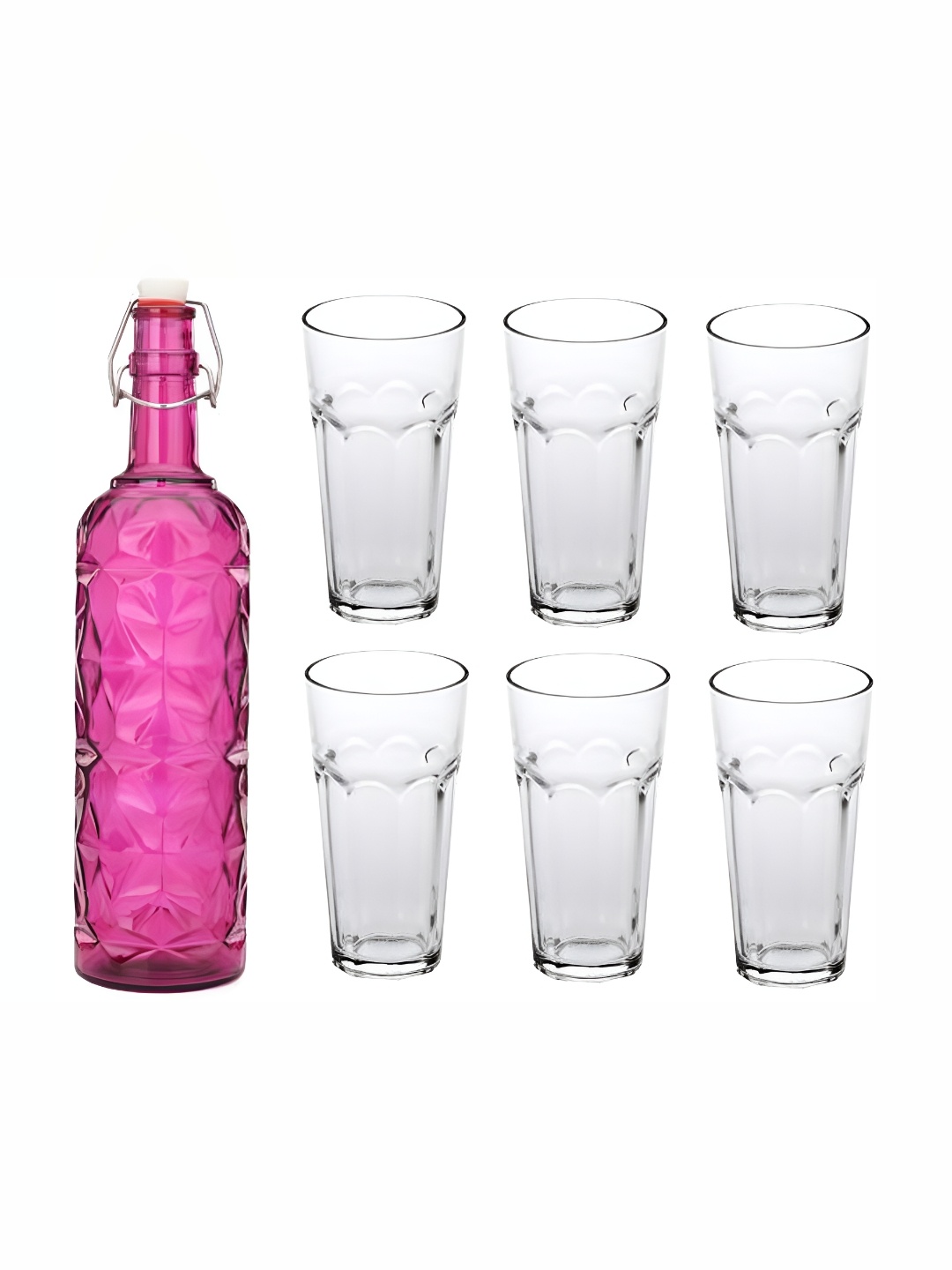 

Afast Pink & Transparent 7 Pieces Glass Water or Juice Glass With Water Bottle Set 1 Ltr