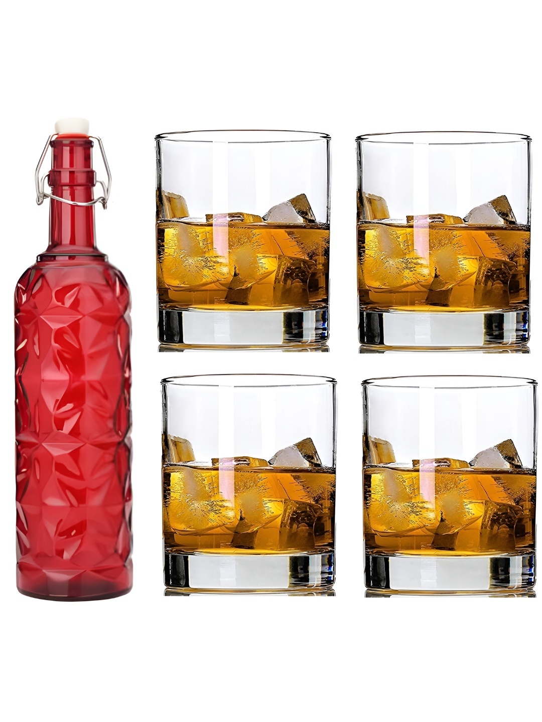 

Afast Red & Transparent 5 Pieces Glasses & Bottle Set