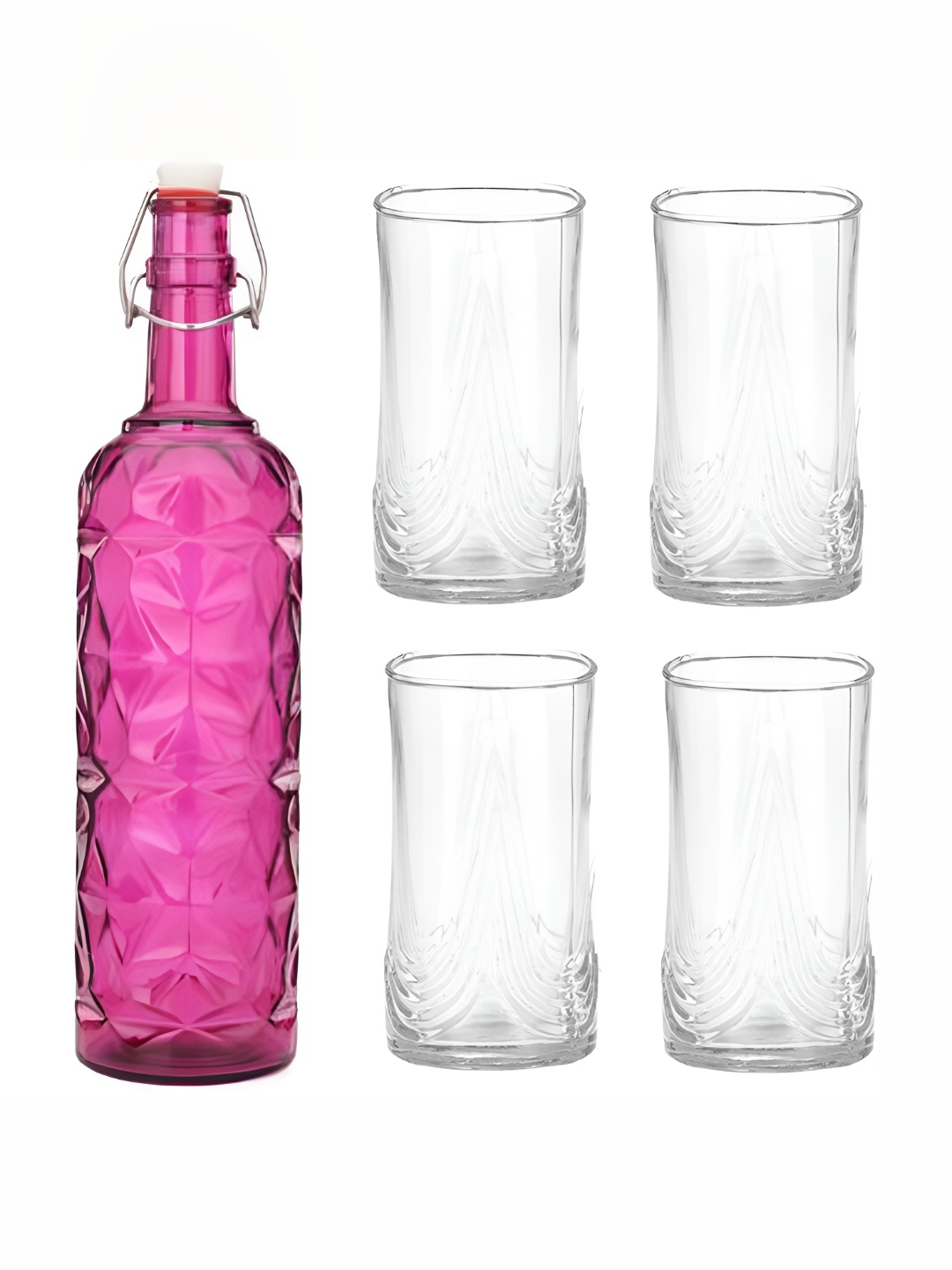 

Afast Pink & Transparent 5 Pieces Glass Whisky Glasses With Water Bottle Set 1Ltr