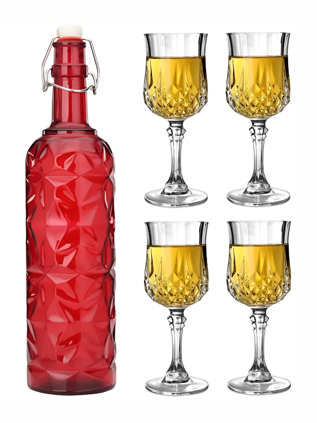 

Afast 4 Pieces Red & Transparent 5 Pcs Water Bottle & Glasses
