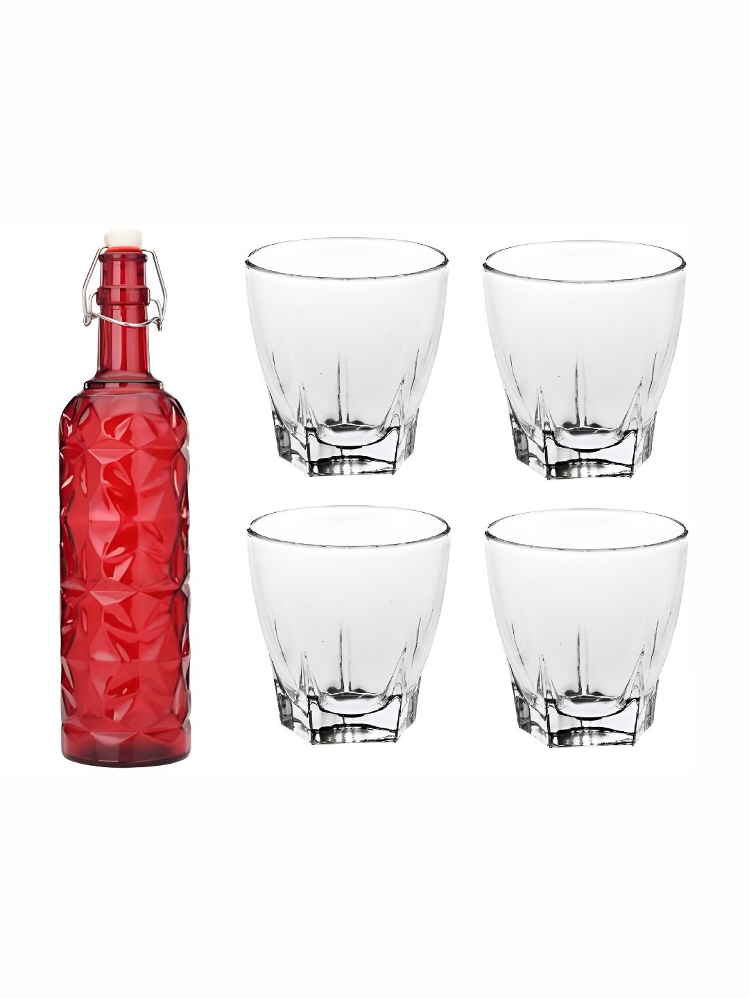 

Afast 4 Pieces Red & Transparent 5 Pcs Water Bottle & Glasses