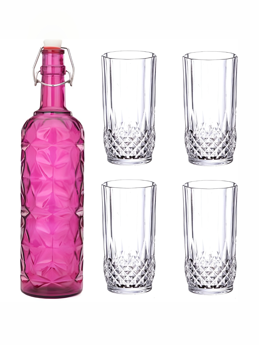

Afast Pink & Transparent 5 Pcs Glasses With Water Bottle Set
