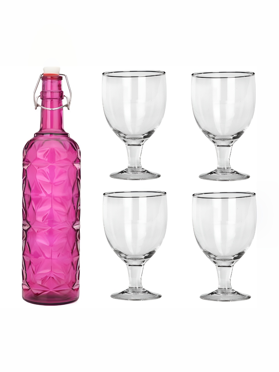 

Afast Pink & Transparent 5 Pcs Glasses With Water Bottle Set
