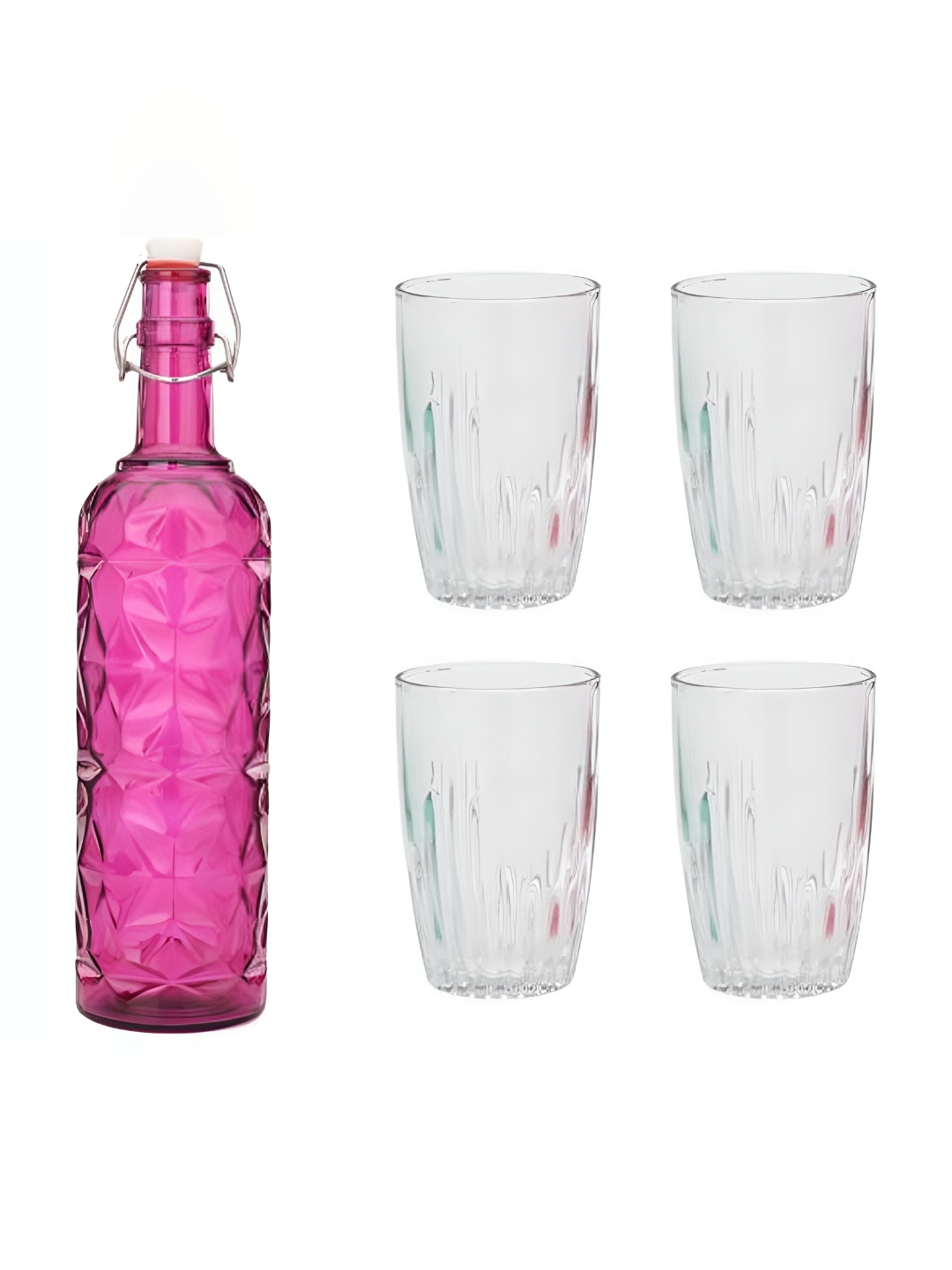 

Afast Pink & Transparent 5 Pcs Glasses With Water Bottle Set