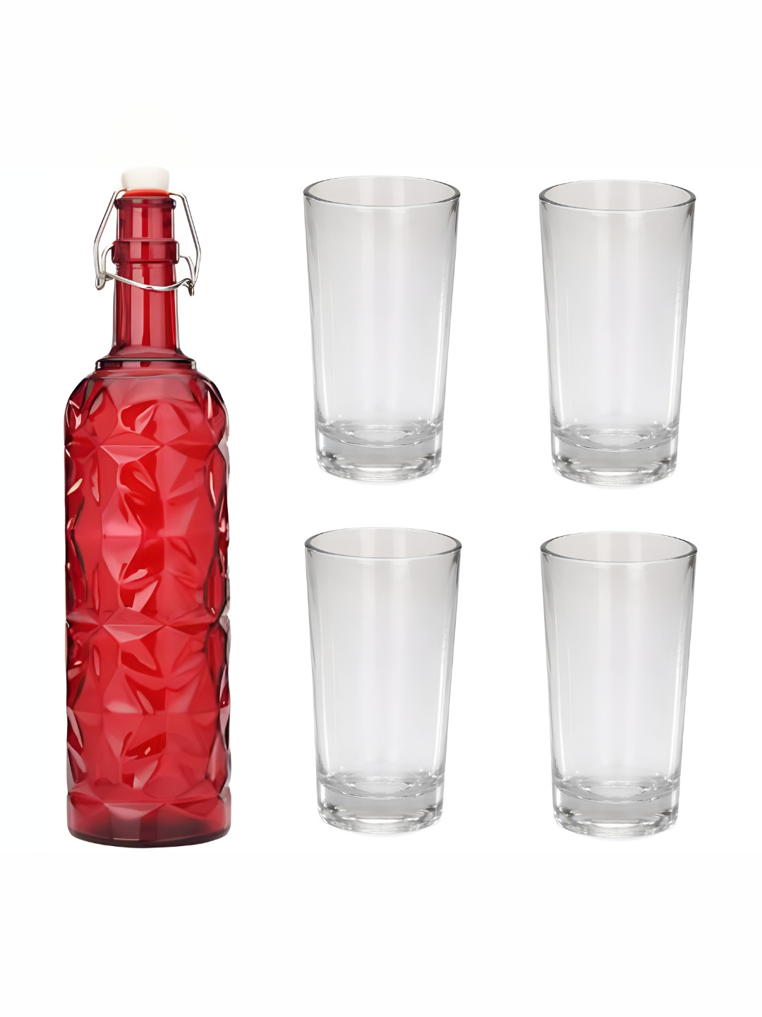 

Afast Red & Transparent 5 Pieces Glasses With Water Bottle Set