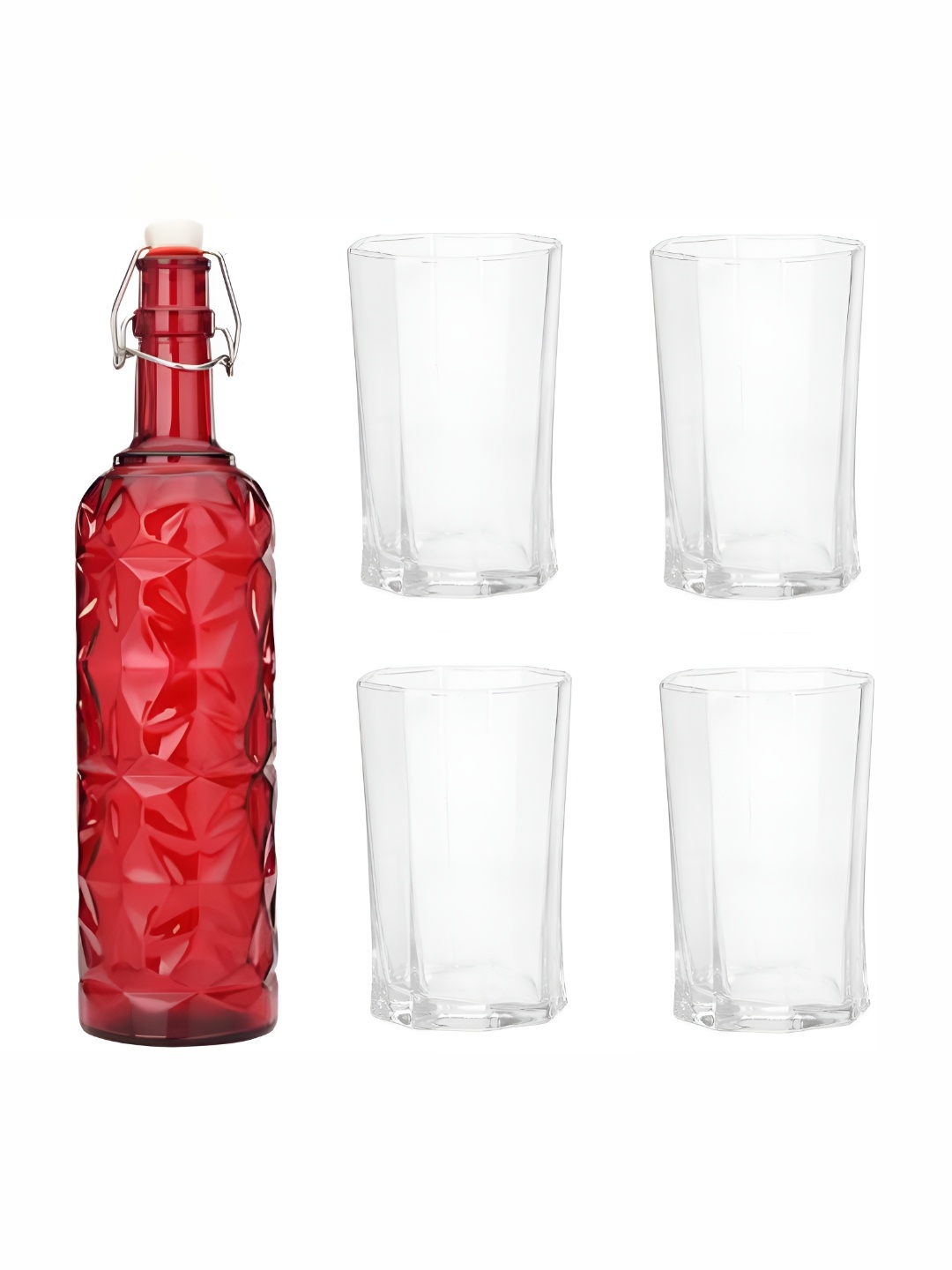 

Afast Red & Transparent 5 Pieces Glasses With Water Bottle Set