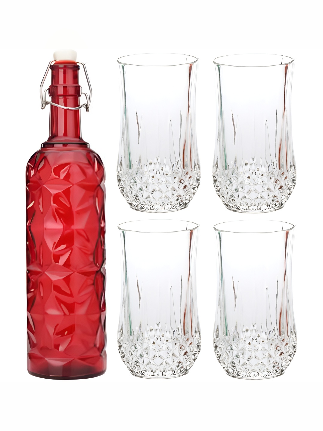 

Afast Red & Transparent 5 Pieces Glasses With Water Bottle Set