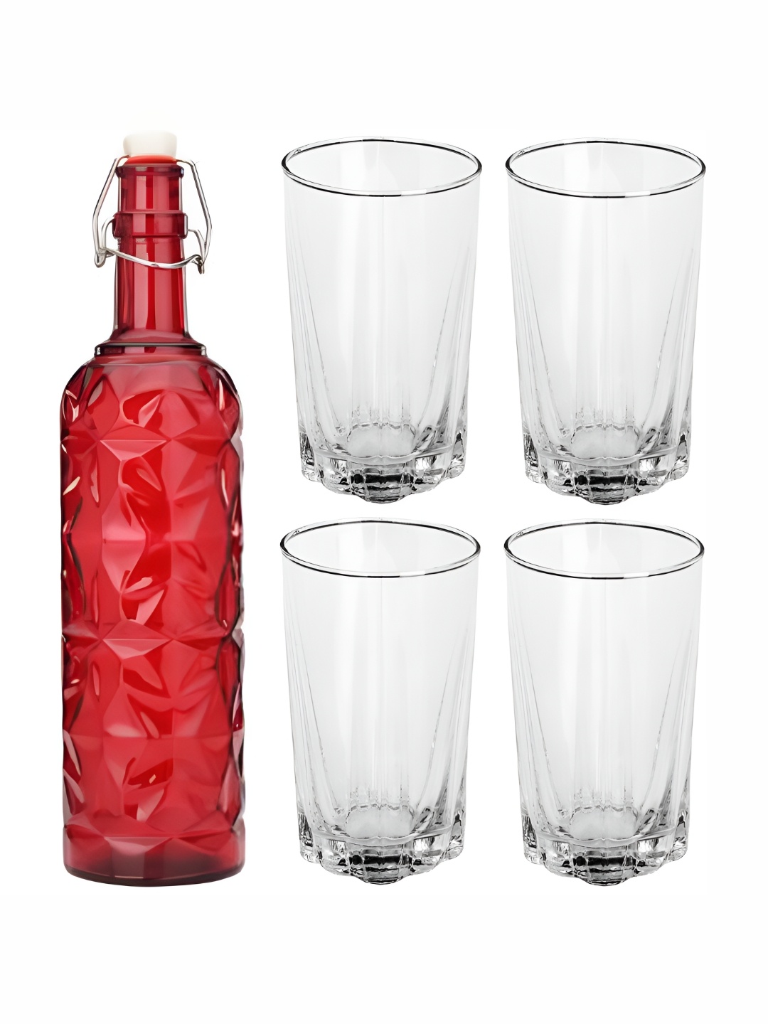 

Afast Red & Transparent 4 Pieces Glasses With Water Bottle Set