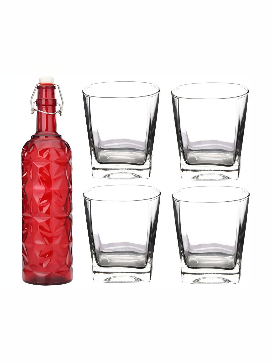 

Afast Red & Transparent 5 Pieces Textured Glasses With Water Bottle Set