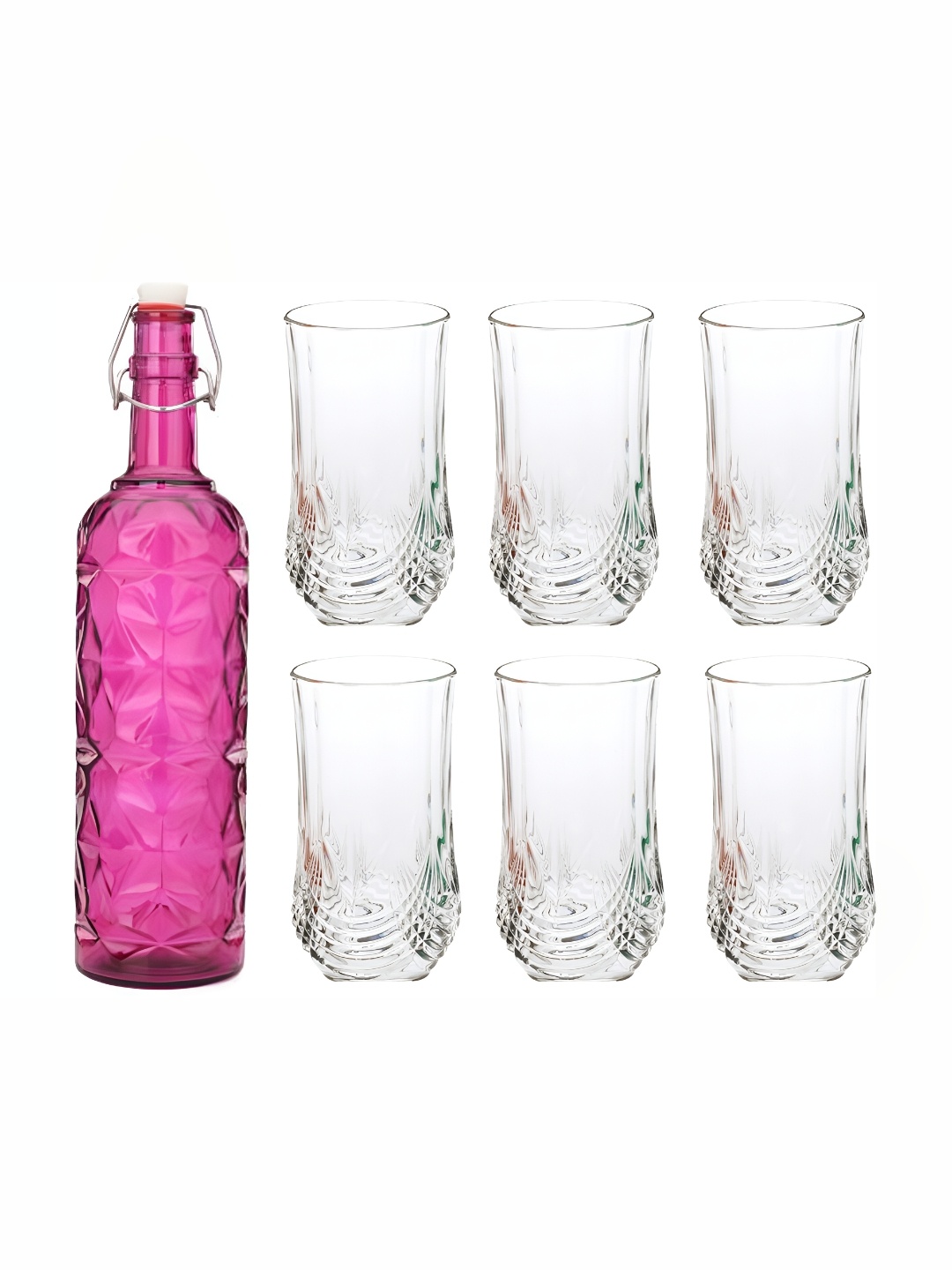 

Afast Pink & Transparent 7 Pieces Glasses With Water Bottle