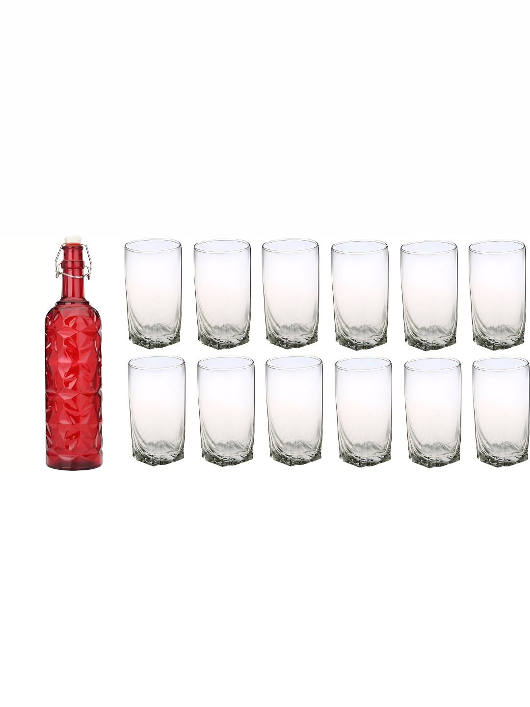 

Afast Red & Transparent 13 Pieces Textured Glasses With Water Bottle Set
