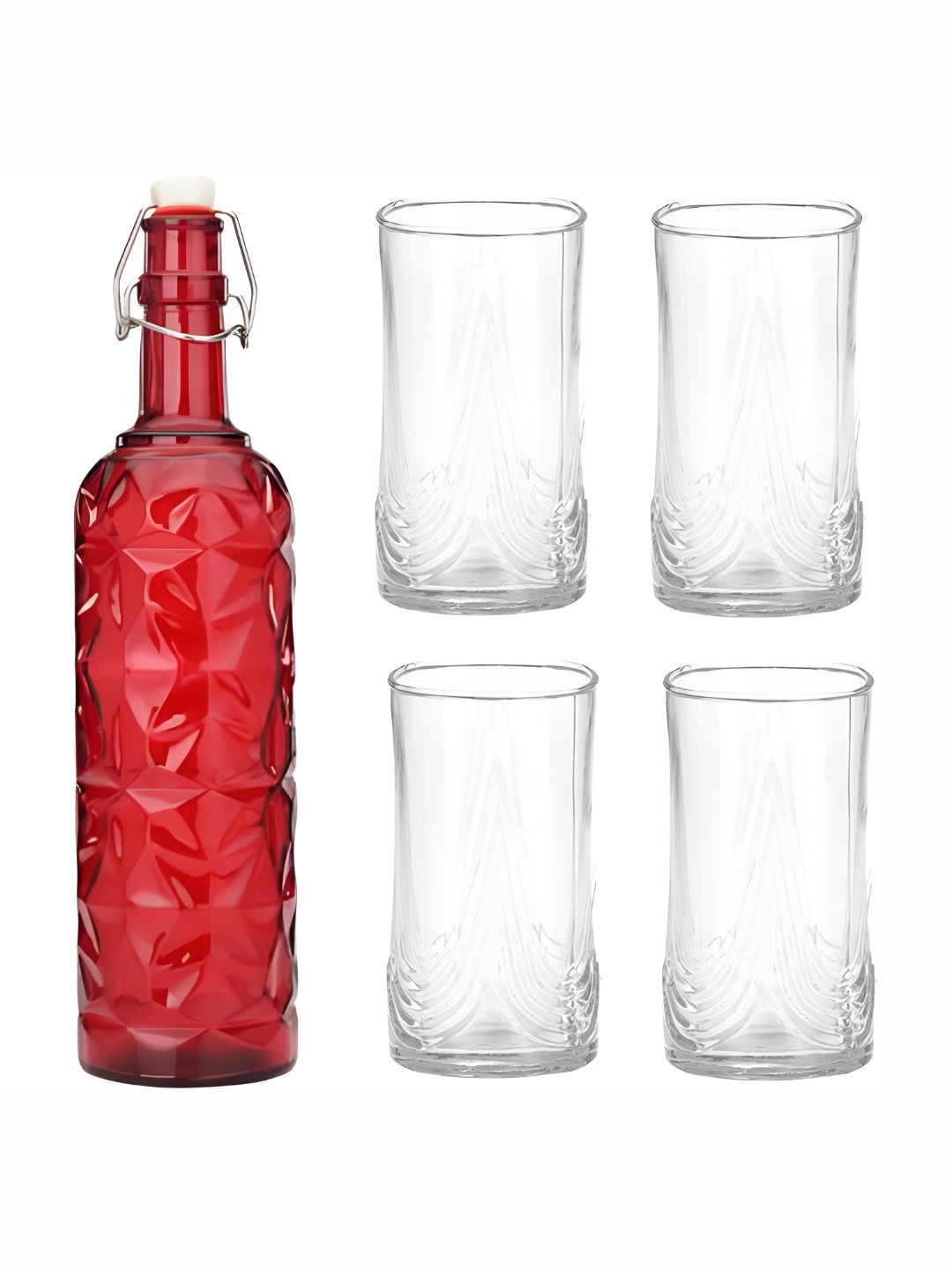 

Afast Red & Transparent 5 Pieces Whisky Glasses With Water Bottle