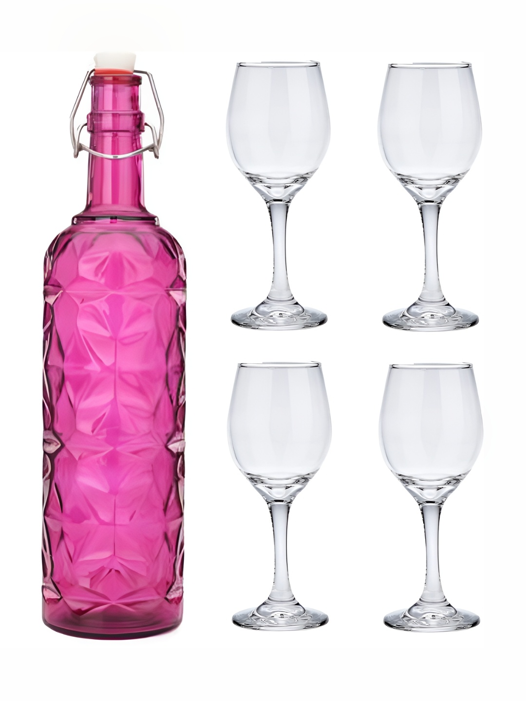 

Afast Pink & Transparent 5 Pieces Textured Glasses With Water Bottle Set