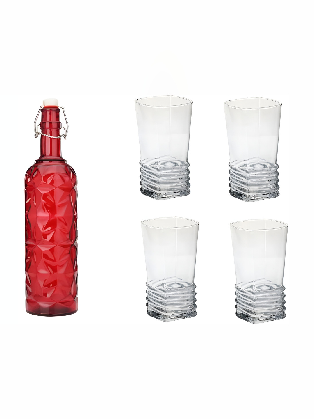 

Afast Yellow & Transparent 5 Pieces Glasses With 1 Water Bottle, Red