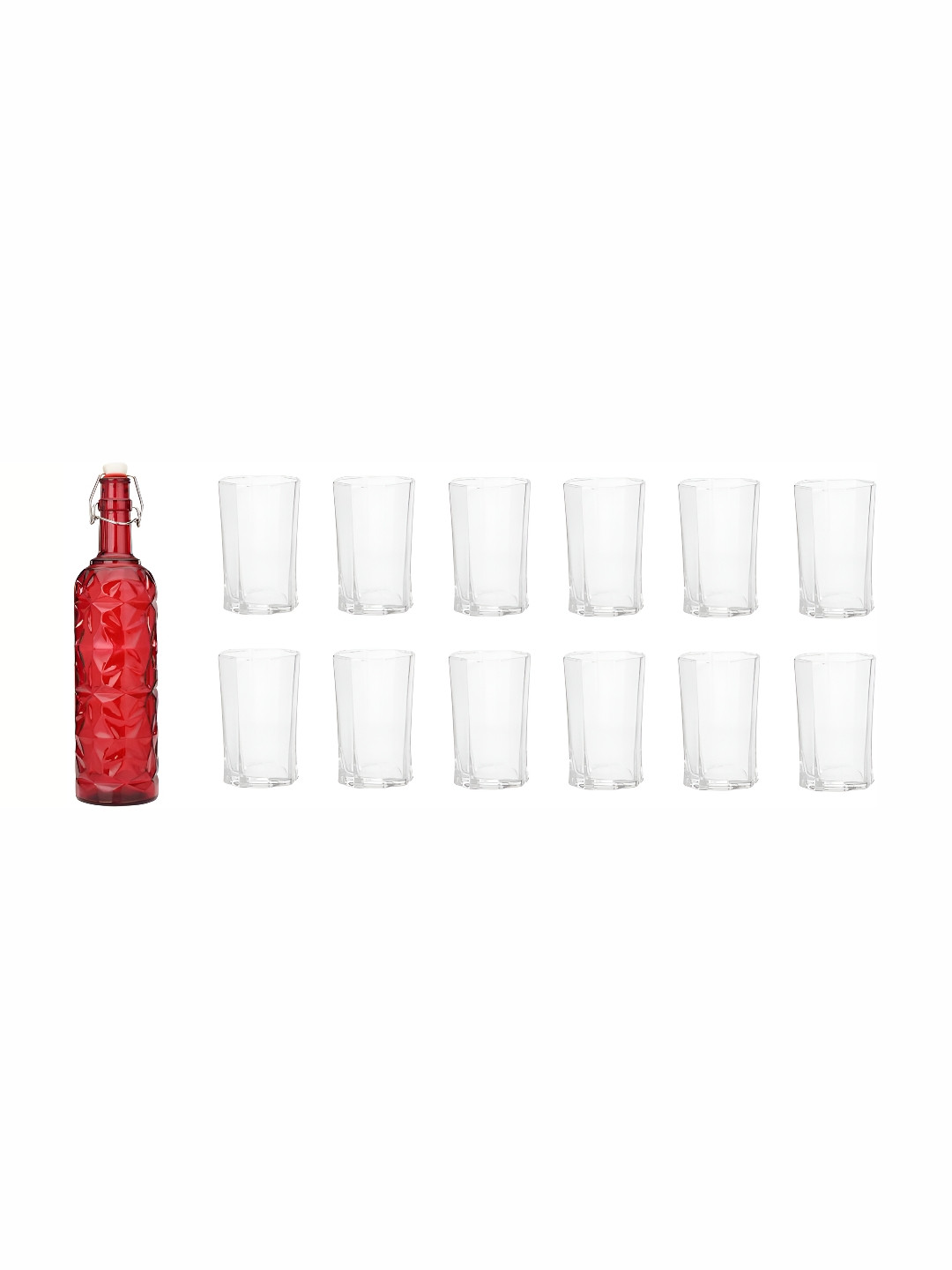 

Afast Red & Transparent 13 Pieces Glasses With1 Water Bottle