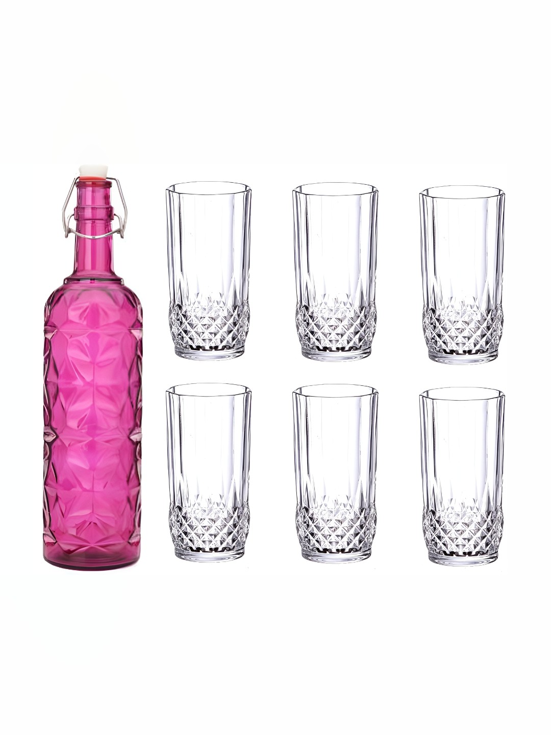 

Afast Pink & Transparent 7 Pieces Glasses With Water Bottle