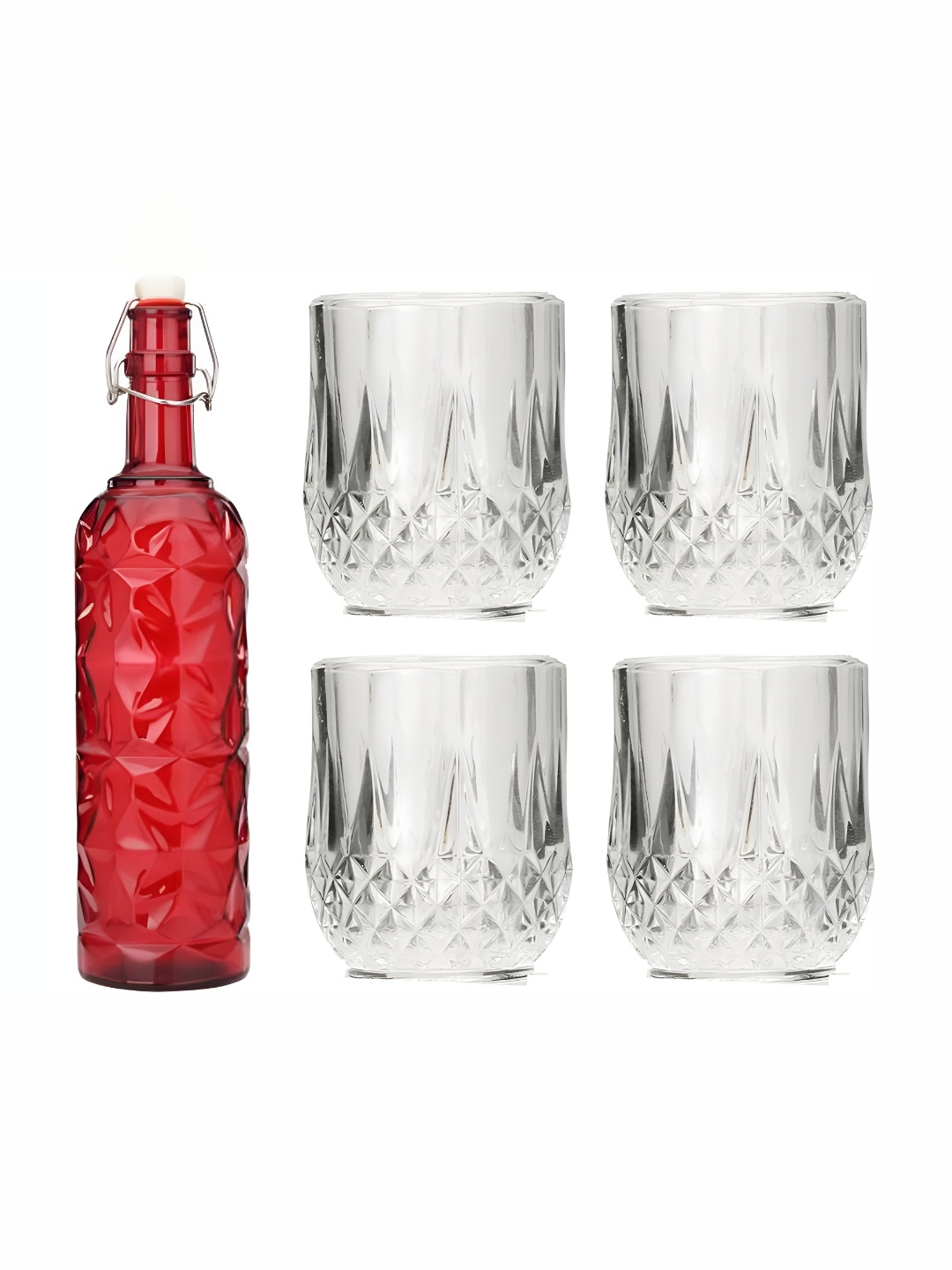 

Afast 5 Pieces Red & Transparent 5 Pieces Glasses With 1 Water Bottle