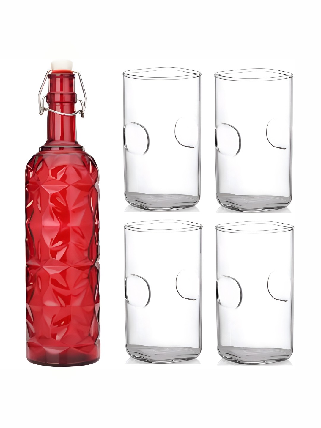 

Afast Red & Transparent 5 Pieces Glasses With Water Bottle