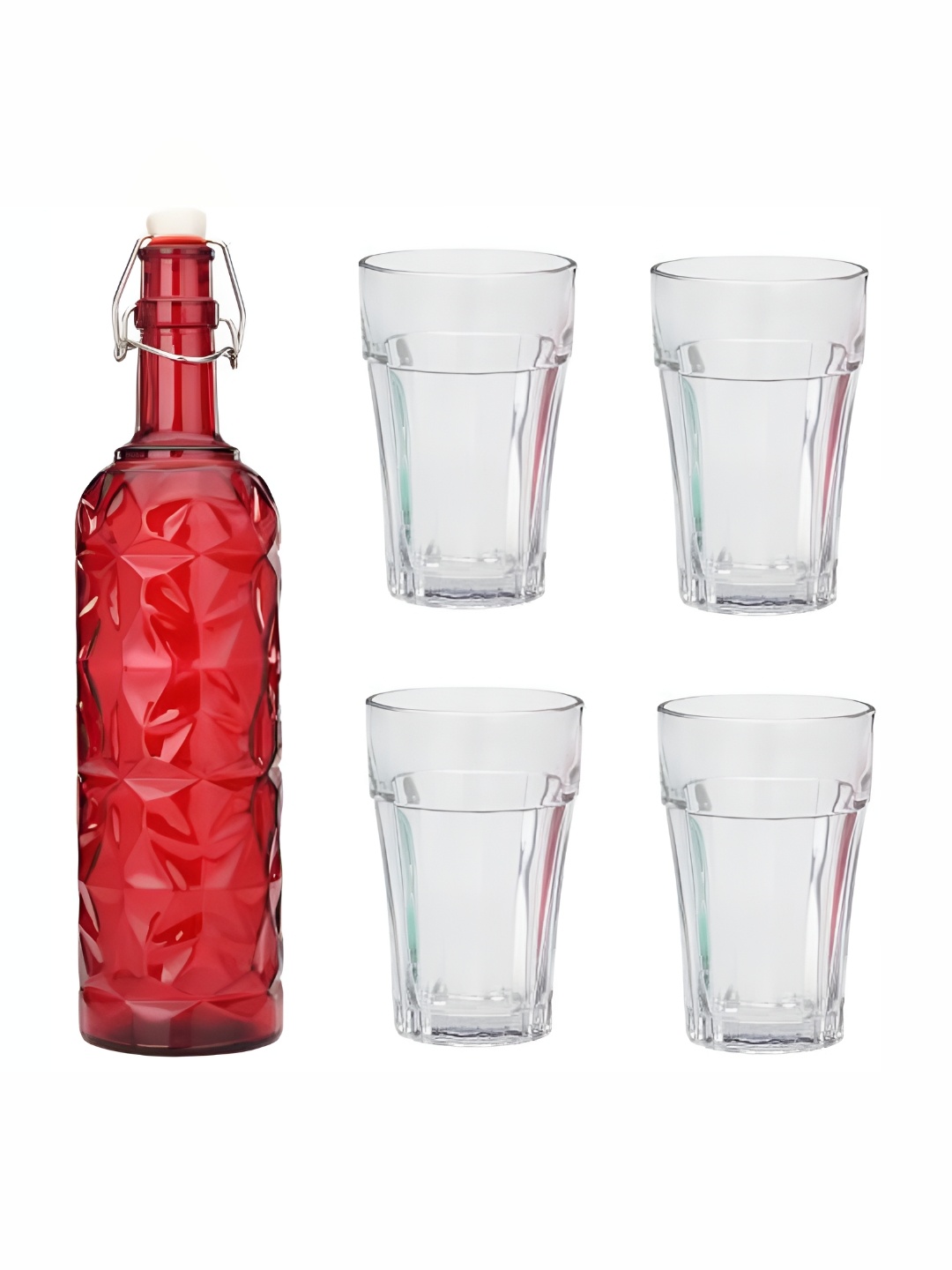 

Afast 5 Pieces Red & Transparent Glasses With 1 Water Bottle