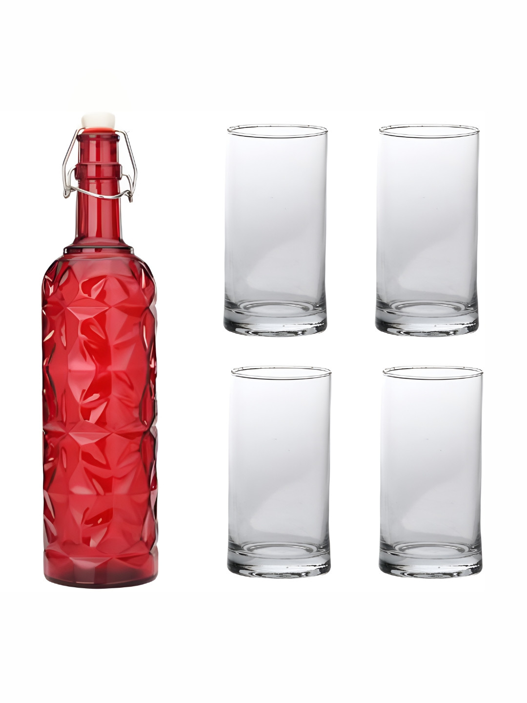 

Afast 5 Pieces Red & Transparent Glasses With Water Bottle
