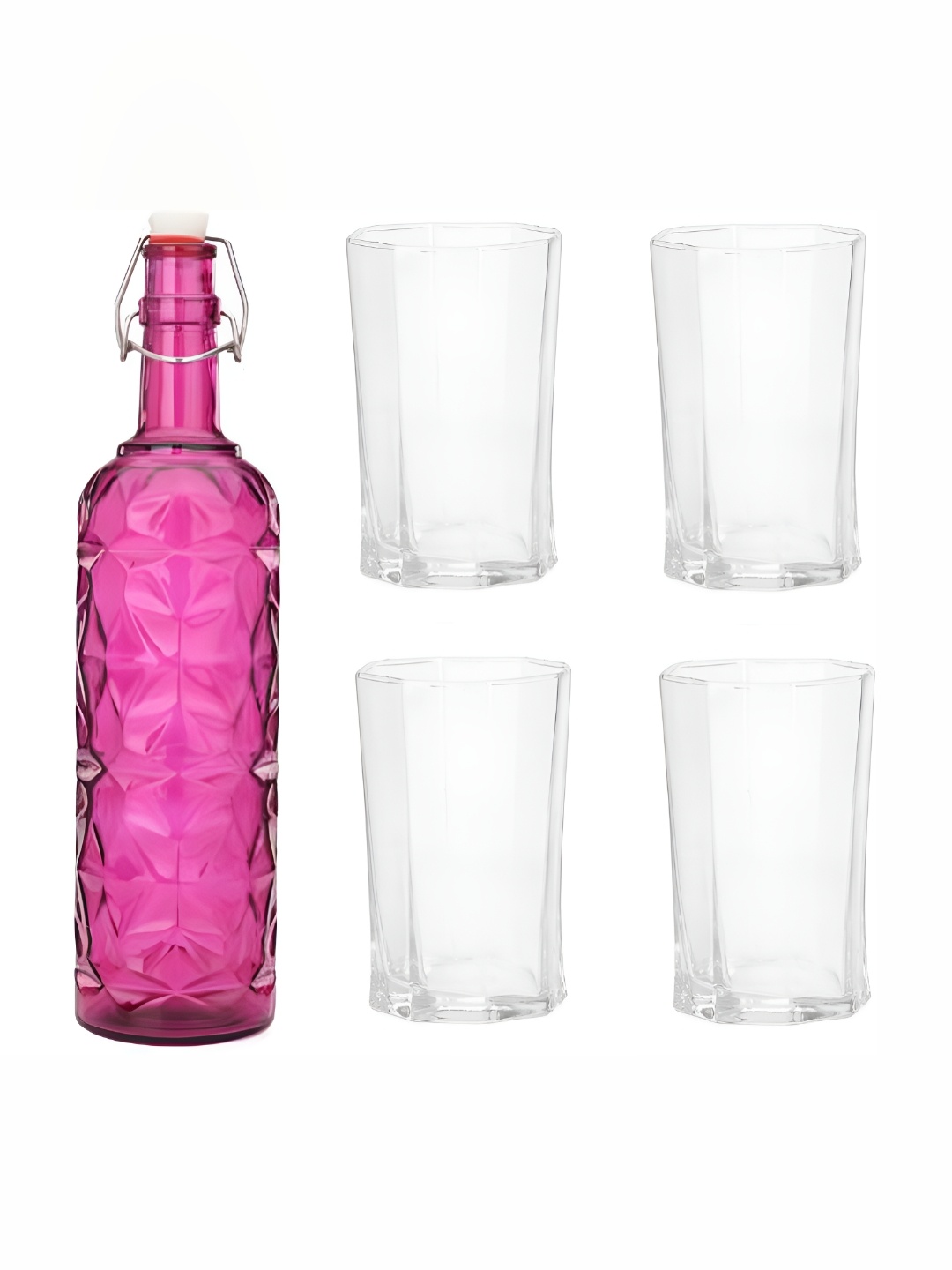 

Afast Pink & Transparent 5 Pieces Glasses With Water Bottle Set
