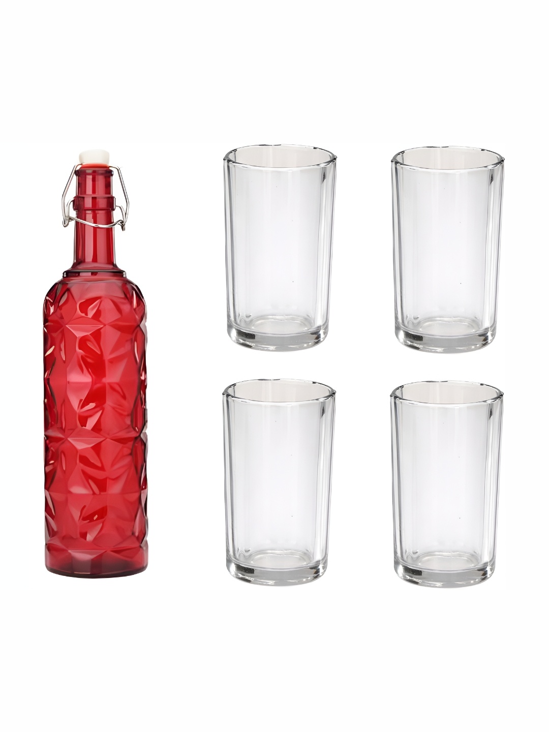 

Afast Red & Transparent 5 Pieces Glasses With Water Bottle Set