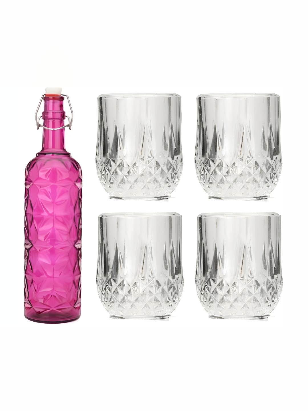 

Afast Pink & Transparent 5 Pcs Glasses With Water Bottle