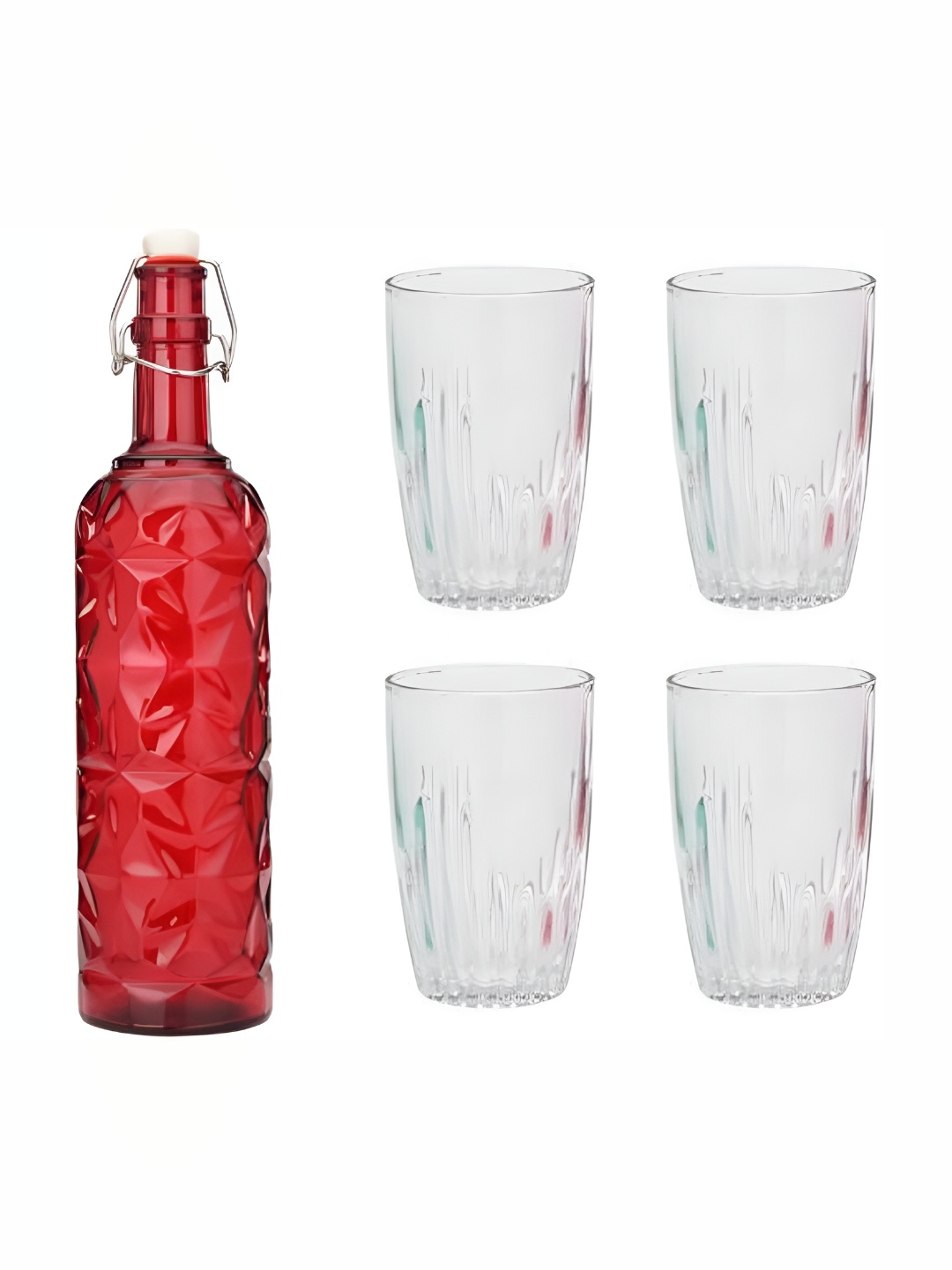 

Afast Red & Transparent 5 Pieces Glasses With Water Bottle Set