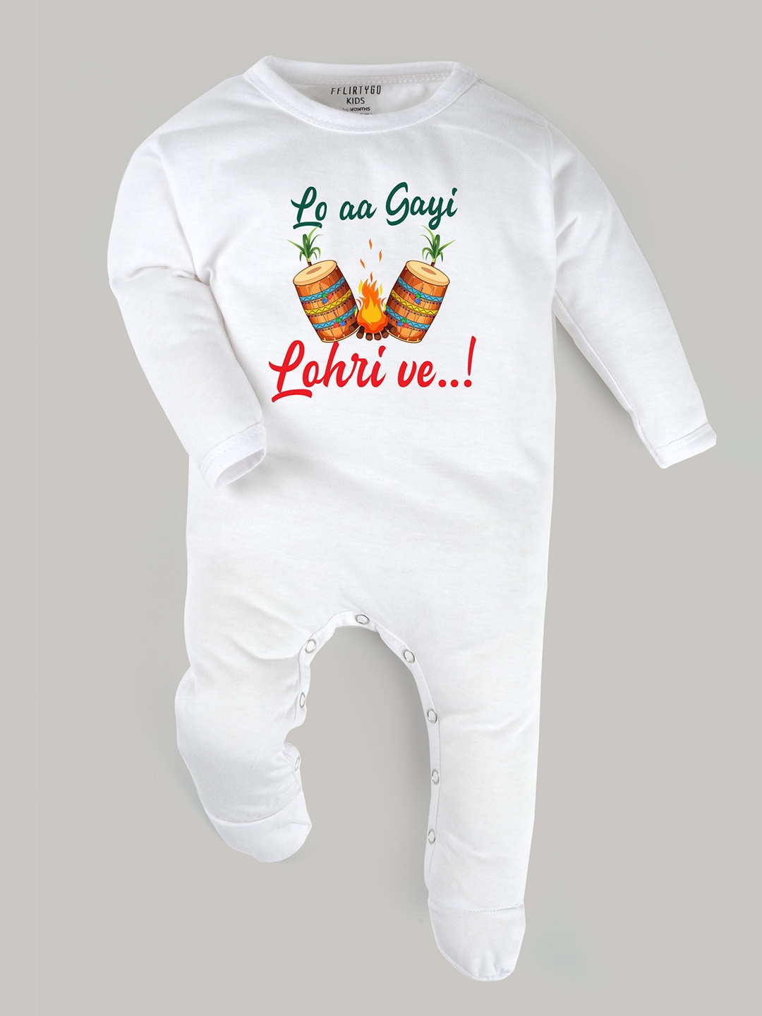 

FFLIRTYGO Infants Printed Cotton Lohri Special Sleepsuit, White