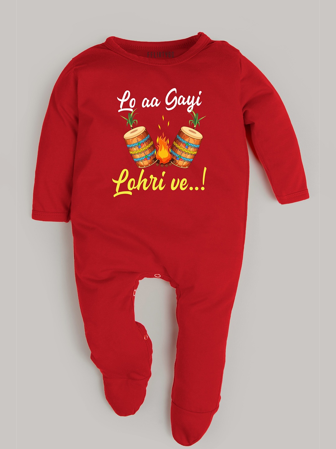 

FflirtyGo Infants Printed Pure Cotton Sleepsuit, Red