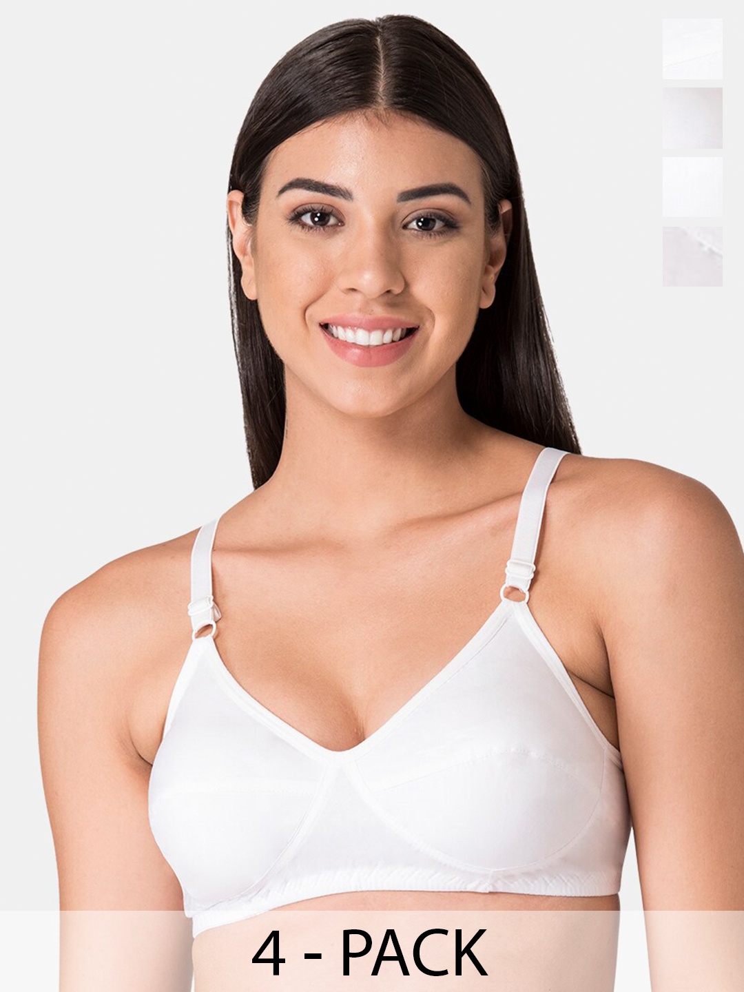 

KOMLI Pack Of 4 Pure Cotton Minimizer Bra Full Coverage Non Padded All Day Comfort, White