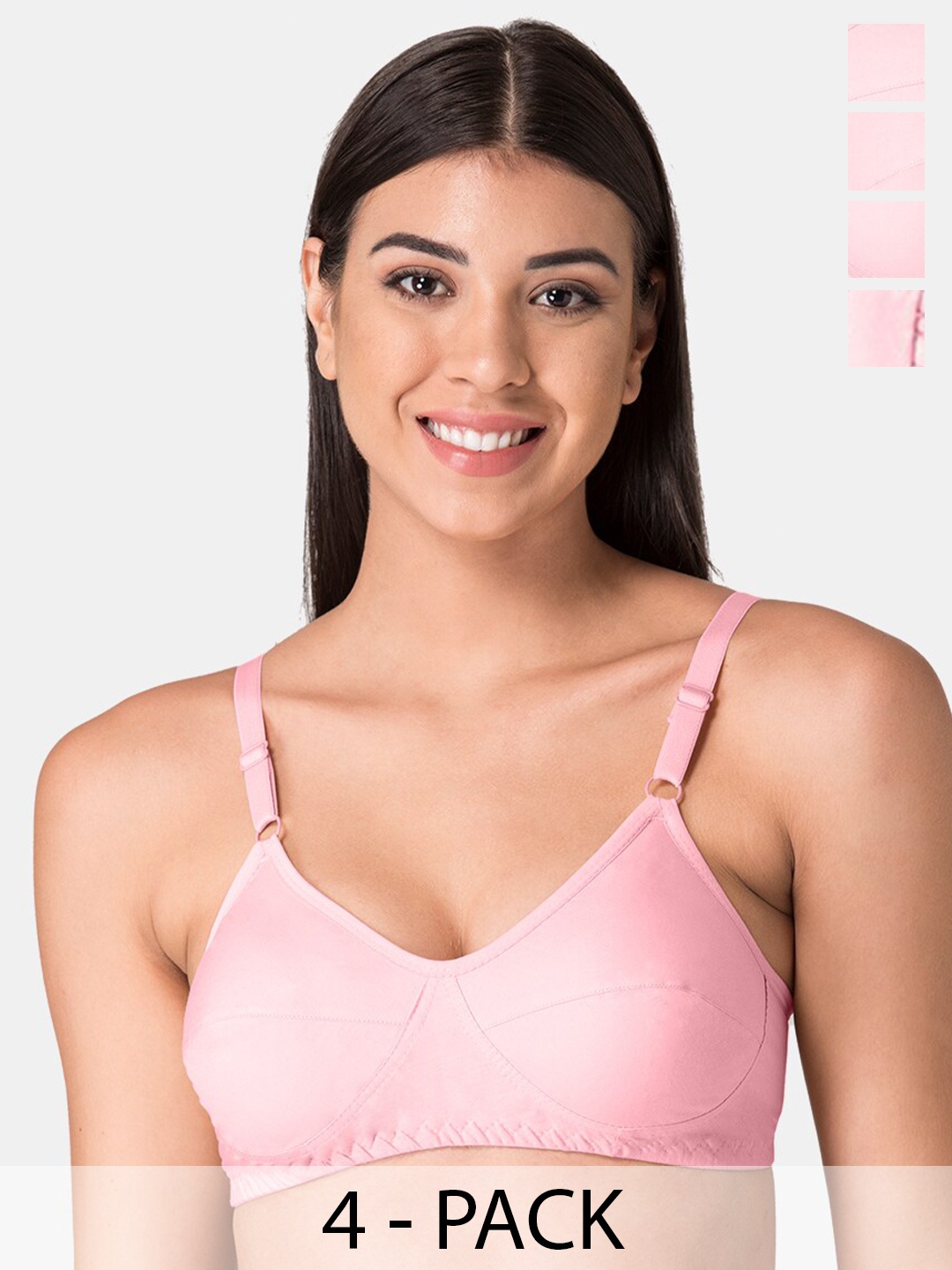 

KOMLI Pack Of 4 Full Coverage Non-Padded Pure Cotton Minimizer Bra with All Day Comfort, Pink