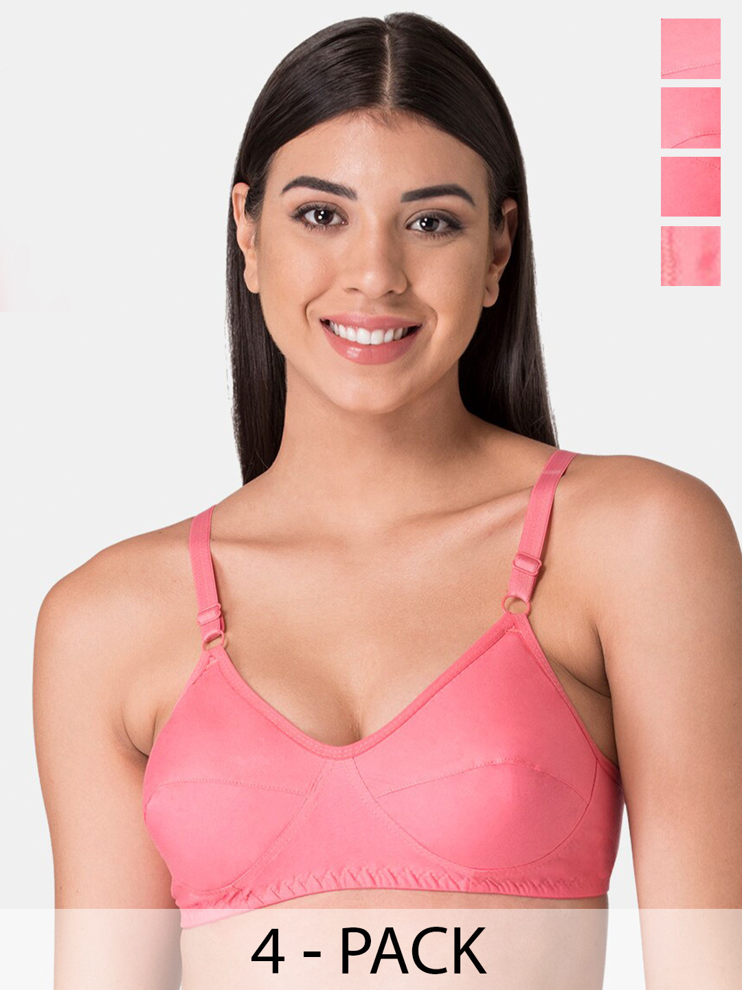 

KOMLI Pack Of 4 Full Coverage Non-Padded Pure Cotton Minimizer Bra with All Day Comfort, Coral