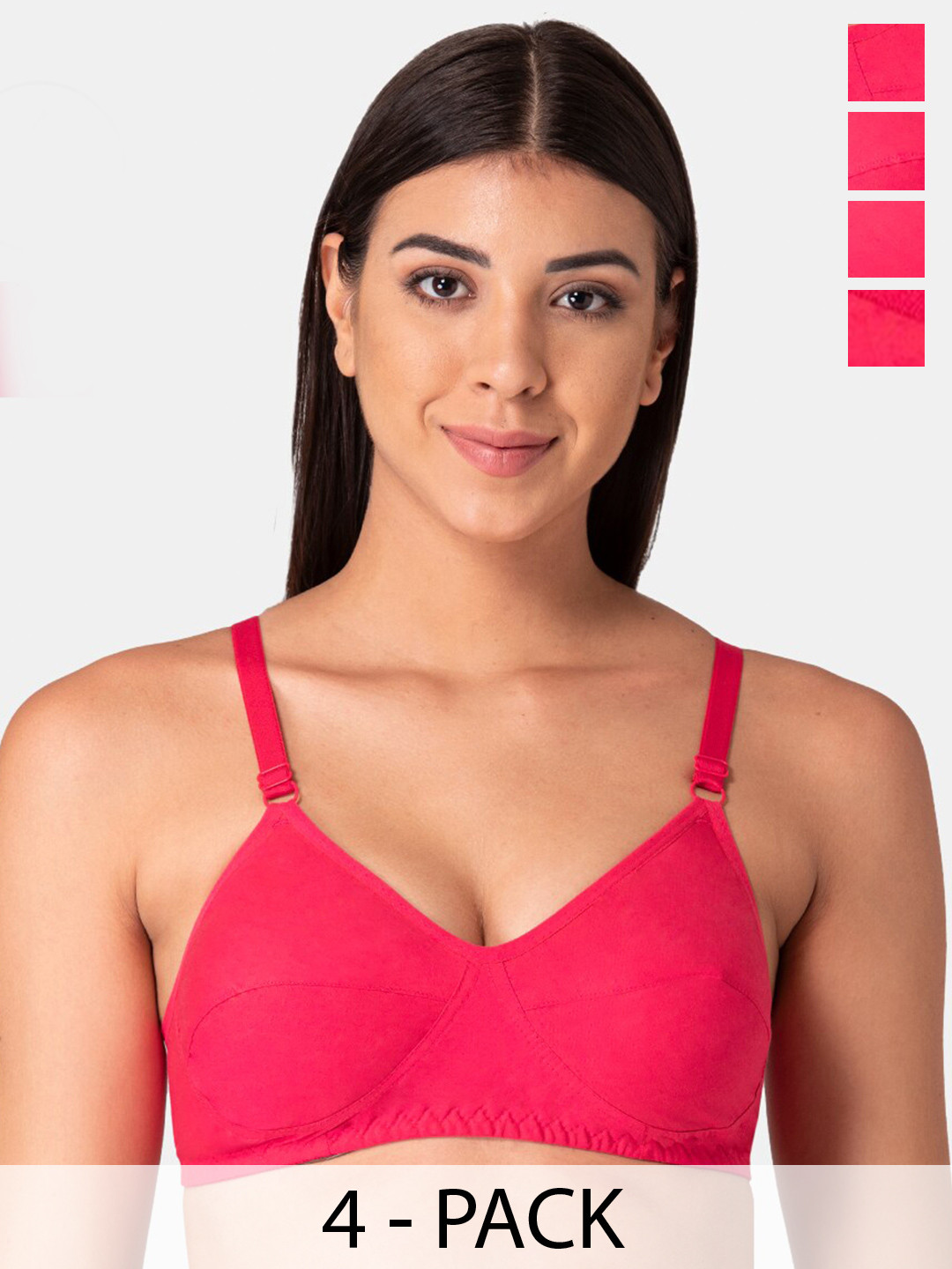 

KOMLI Pack Of 4 Full Coverage Non-Padded Pure Cotton Minimizer Bra with All Day Comfort, Pink