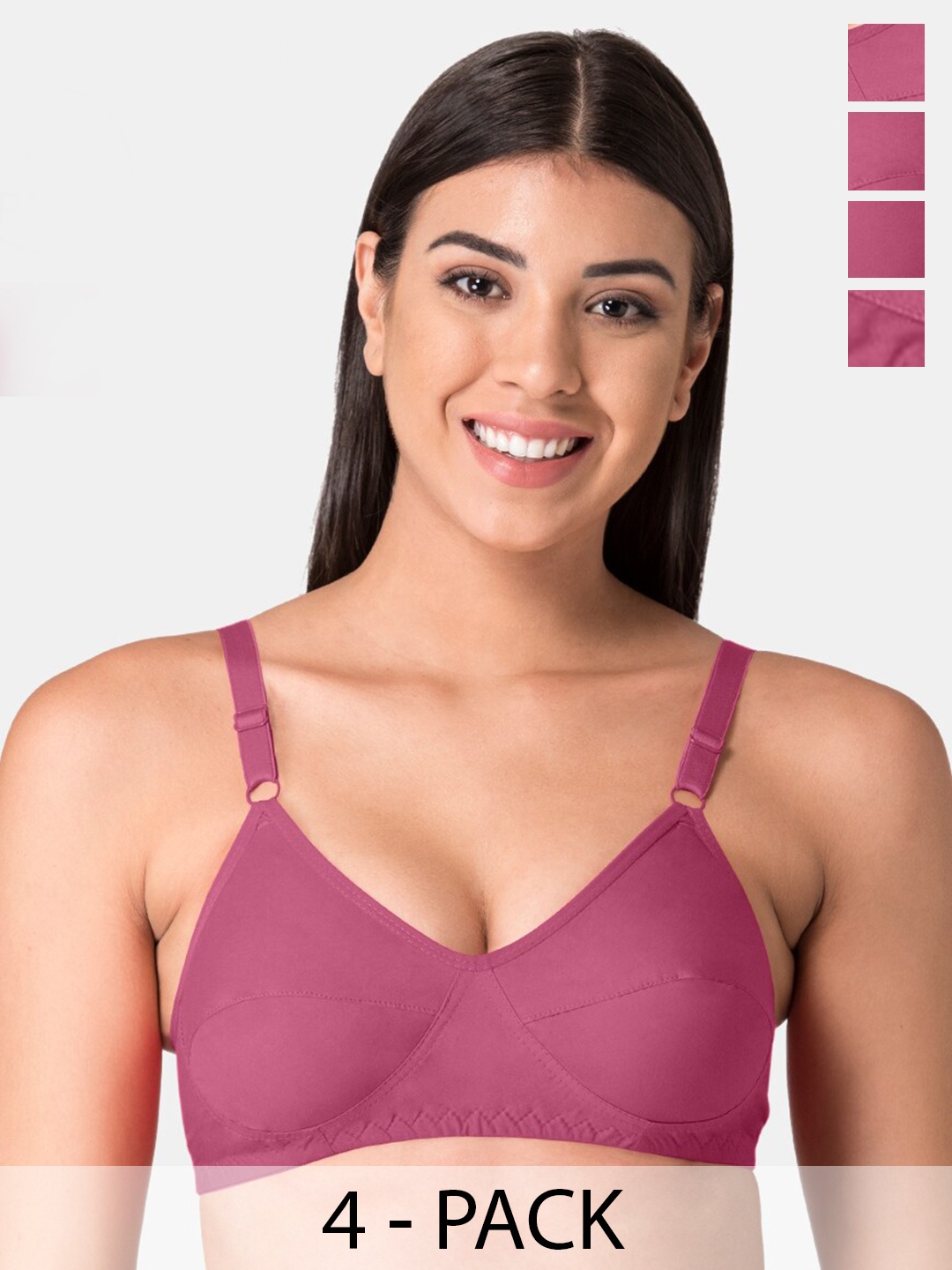 

KOMLI Pack Of 4 Full Coverage Non-Padded Pure Cotton Minimizer Bra with All Day Comfort, Magenta