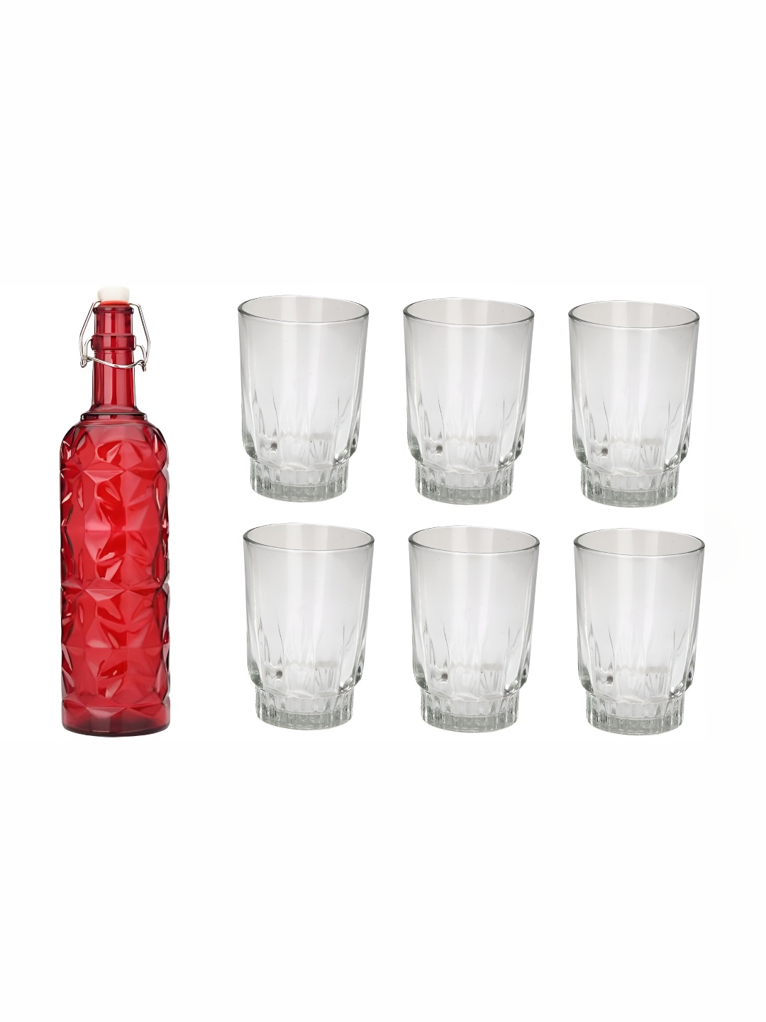 

Afast Red & Transparent 7 Pieces Glasses With Water Bottle Set